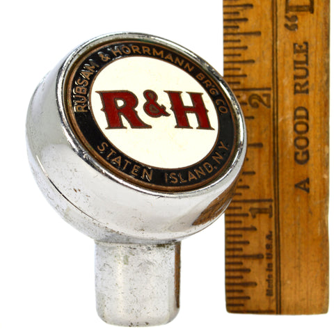 Vintage "R&H" RUBSAM & HORRMANN BREWING CO BEER TAP Chrome BALL KNOB c.1946 RARE