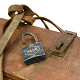 Antique FOLK ART-HOMEMADE WOOD TOOL BOX Gable-Top Lid ORIGINAL TRAY + Yale Lock!