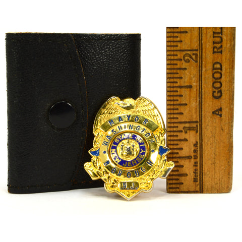 Vintage OBSOLETE MINIATURE "MAYOR" BADGE 1.5" in Mini Leather Case WASHINGTON NJ