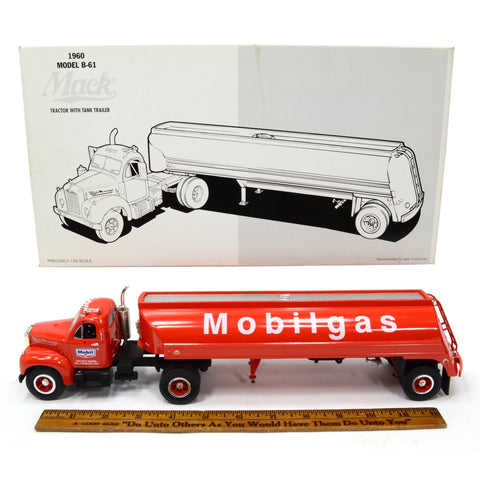 Excellent FIRST GEAR "MACK 1960 B-61 TRACTOR w/ TANK TRAILER" 1:34 Diecast MOBIL