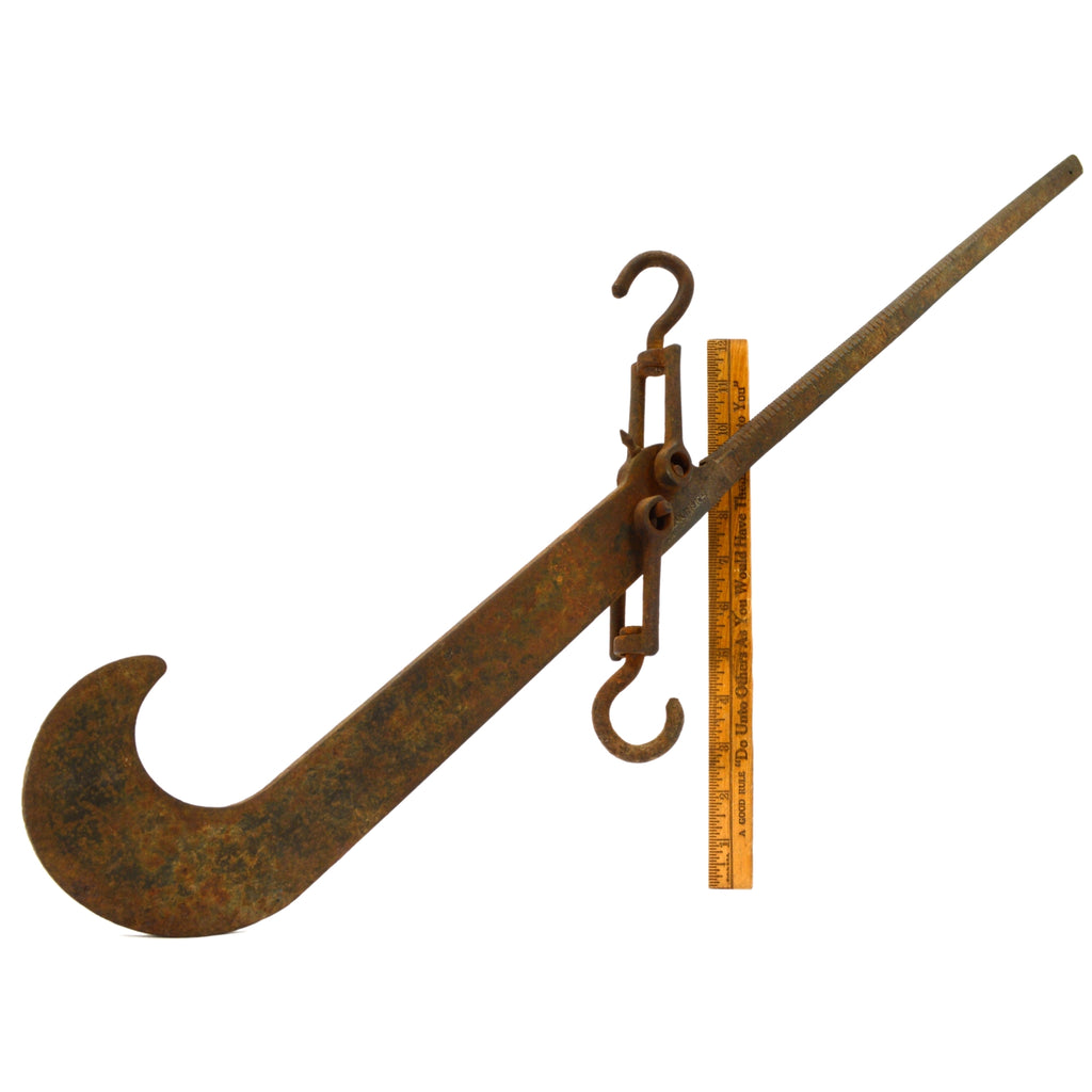 antique tobacco scale P S & W Co 200 lbs Cast Iron Beam 33 ~ W/ ( 3) Weights Antique 3 hook Justice Warranted