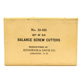 Vintage K&D No. 33-525 BALANCE SCREW CUTTERS Set of 6 in Box KENDRICK & DAVIS CO