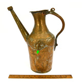 Antique TINNED COPPER & BRASS EWER Wonderfully Crude! WATER PITCHER Carafe c19th