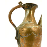 Antique TINNED COPPER & BRASS EWER Wonderfully Crude! WATER PITCHER Carafe c19th