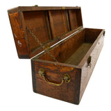 Antique CARPENTERS' TOOL BOX 33.5" Long HARDWOOD & BRASS CHEST Tiger Oak? c.19th