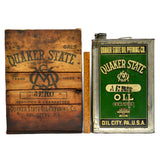 Vintage QUAKER STATE "AERO" OIL CAN 5-Gallon + ORIG. WOODEN CRATE Wood Box RARE!