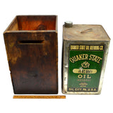 Vintage QUAKER STATE "AERO" OIL CAN 5-Gallon + ORIG. WOODEN CRATE Wood Box RARE!