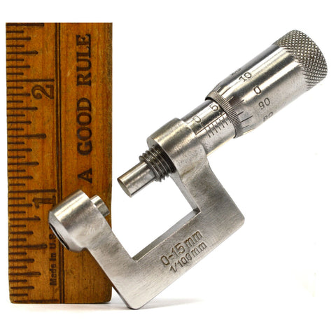 Vintage UNBRANDED MICROMETER Tiny w/ 0-15 mm Range (1/100 mm) WATCHMAKERS TOOL