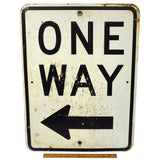 Vintage "ONE WAY" (LEFT ARROW) ALUMINUM ROAD SIGN Black on White 18x24" PATINA!!