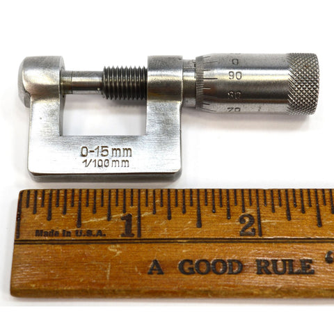 Vintage UNBRANDED MICROMETER Tiny w/ 0-15 mm Range (1/100 mm) WATCHMAKERS TOOL