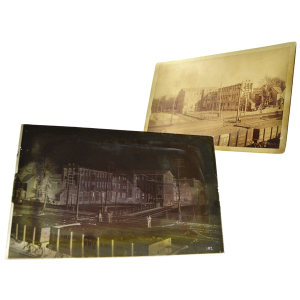 Antique PHOTO PRINT & GLASS NEGATIVE (5x8") of JOHN ROYLE & SONS BUILDING c.1855