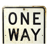 Vintage "ONE WAY" (LEFT ARROW) ALUMINUM ROAD SIGN Black on White 18x24" PATINA!!