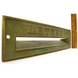 Vintage SOLID BRASS "LETTERS" DOOR SLOT Big 11" Embossed MAIL PASS-THRU Patina!