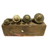 Antique APOTHECARY WEIGHT SET (4 Weights) "INDUSTRIA ARGENTINA" Solid Wood Rack