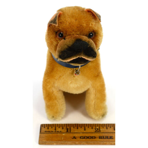 STEIFF "SARRAS BOXER" SITTING DOG #3310 Brown/Black MOHAIR 4.5" COLLAR c.1951-58