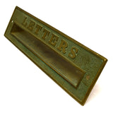 Vintage SOLID BRASS "LETTERS" DOOR SLOT Big 11" Embossed MAIL PASS-THRU Patina!