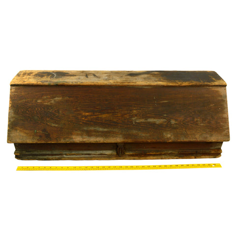 Antique CARPENTERS TOOL BOX Big 38" WALNUT WOOD CHEST Unusual SLOPE-FRONT c.19th