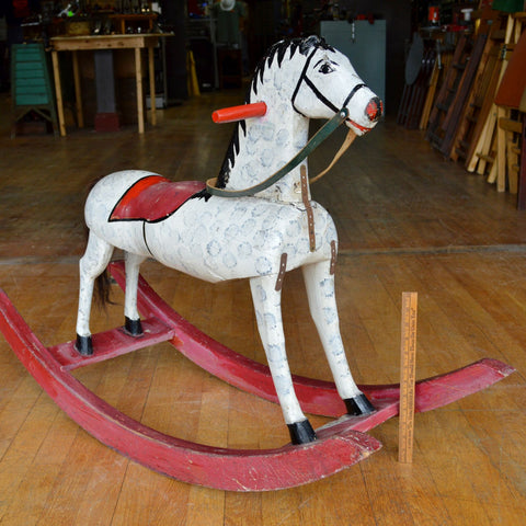 Antique LARGE WOODEN ROCKING HORSE Kid/Child Size 41x15x28 HOMEMADE Hand-Carved