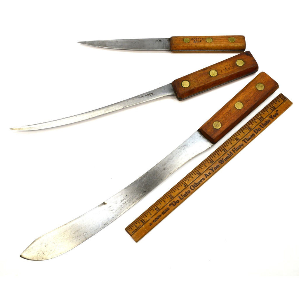 Vintage FOSTER BROS. KNIFE Lot of 3 KITCHEN CUTLERY Butcher Knives
