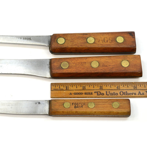 Vintage FOSTER BROS. KNIFE Lot of 3 KITCHEN CUTLERY Butcher Knives CARBON STEEL!