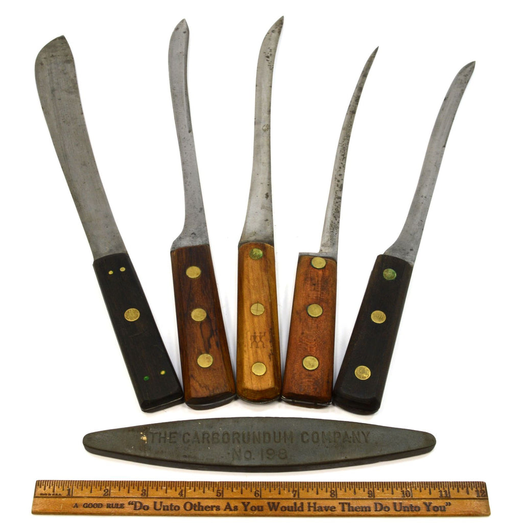 Vintage KITCHEN-CHEF-BUTCHER KNIFE Lot of 5 Knives + SHARPENING STONE! –  Get A Grip & More