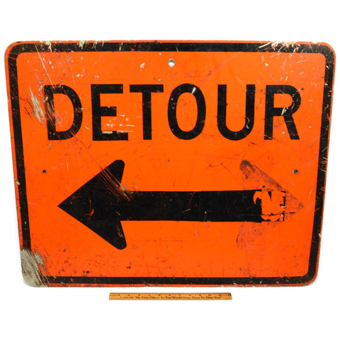 Vintage DOUBLE-SIDED ROAD SIGN 24x30" Construction "DETOUR" & "SPEED LIMIT 25"