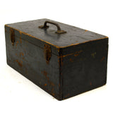 Vintage WOOD TOOL BOX Unbranded HEAVY DUTY 14x7x6.5 Old Black Paint RICH PATINA!