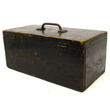 Vintage WOOD TOOL BOX Unbranded HEAVY DUTY 14x7x6.5 Old Black Paint RICH PATINA!