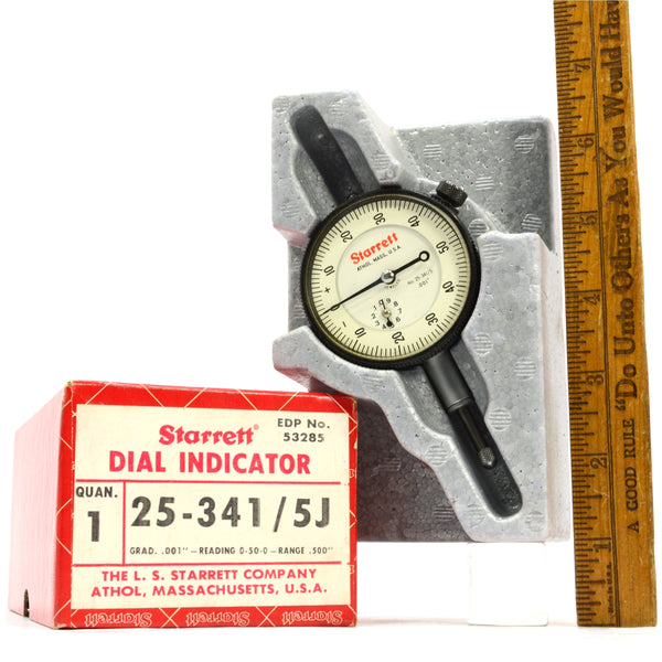 Used Once STARRETT DIAL INDICATOR #25-341/5J in ORIGINAL BOX 0-50-0, .500" Range