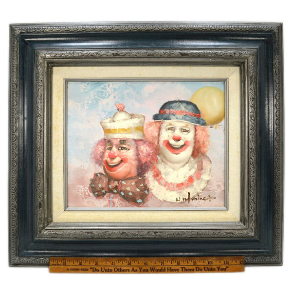 Original HAPPY CLOWNS OIL PAINTING on 8x10 Canvas SIGNED W. MONINET Wood Framed