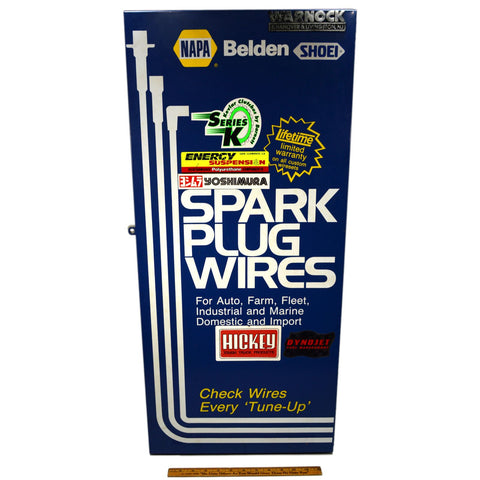 Vintage BELDEN "SPARK PLUG WIRES" 15x34x9" METAL CABINET Garage/Shop ADVERTISING