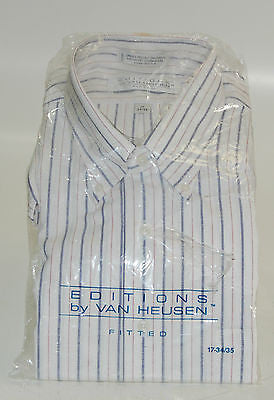 Dress Shirt Editions by Van Heusen Men 17 34/35 White w/ Blue Stripes !!NEW!!