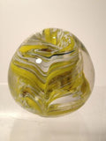 Glass Paperweight Hand Blown - Beautiful Vintage Glass yellow and white swirl!