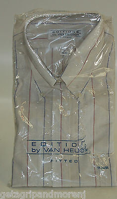 Dress Shirt Editions by Van Heusen Men 17 34/35 White w/ Stripes !!NEW   Get A Grip & More