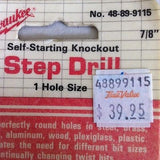 7/8" Milwaukee Self-Start KO Step Drill 48-89-9115