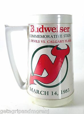 2 Budweiser Beer Steins 1983 New Jesey Devils Calgary Flames commemorative Stein