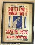 1974 Loretta Lynn & Conway Twitty Concert Poster !!SIGNED!! !!!FRAMED!!!