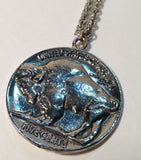 Nickel plated necklace with a Bullshead Five Cents Pendant