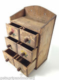 Wood 6 Drawer Handpainted Wall Shelf Sewing Organizer Trinket Junk Apothocary