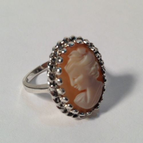Sterling Silver Cameo Ring Vintage Size 6-1/4