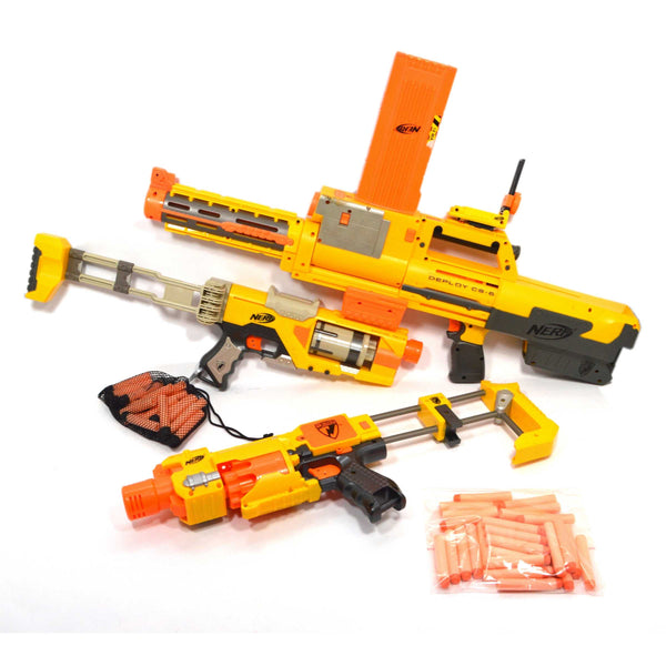 Tested NERF LOT; 3-GUNS & More! DEPLOY-SPECTRE-BARRICADE Long Clip 55 BULLETS +!