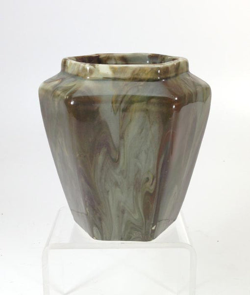 Weller Marbleized Vase  - Hexagon Shape, Brown and Green - Vintage and Rare!