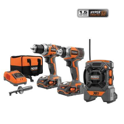 X4 18-Volt Hyper Lithium-Ion Cordless Drill Impact Driver Combo Kit W/ Radio Mint Condition