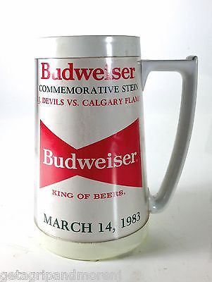 2 Budweiser Beer Steins 1983 New Jesey Devils Calgary Flames commemorative Stein