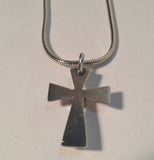 Sterling Silver Snake Chain With Silver Cross And Aqua Center Stone