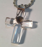 Sterling Silver Chain With Glass Cross With Brown Jewel 24" Long