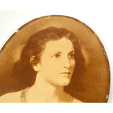 Antique PHOTOGRAPH PORTRAIT OF WOMAN + 10" Oval ORIGINAL MAHOGANY FRAME *Broken*