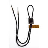 Vintage BLACK ONYX BOLO TIE Signed "NAKAI STERLING" .925 Silver Jewelry LEATHER