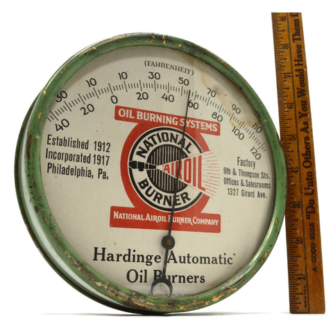 Vintage 7" ADVERTISING THERMOMETER Rare! "NATIONAL AIROIL BURNER COMPANY" c.1917