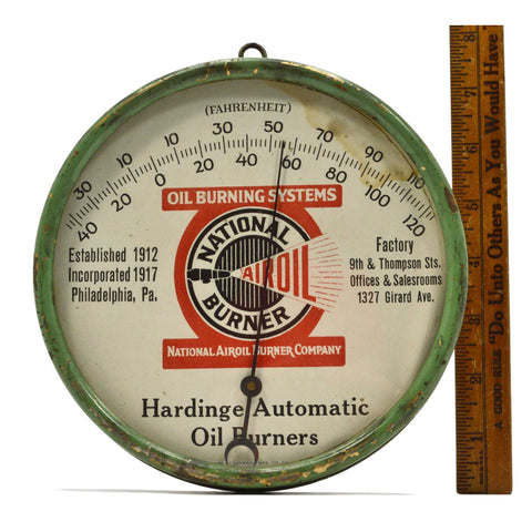 Vintage 7" ADVERTISING THERMOMETER Rare! "NATIONAL AIROIL BURNER COMPANY" c.1917